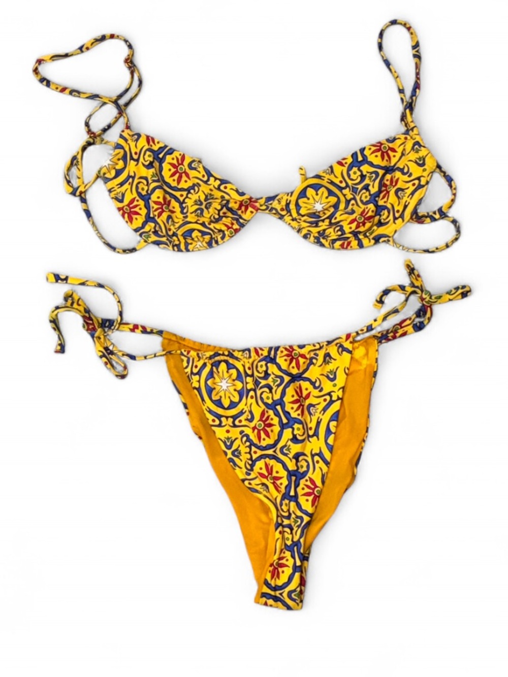 WeWoreWhat Yellow Boho Print Tie-Side Bikini Set